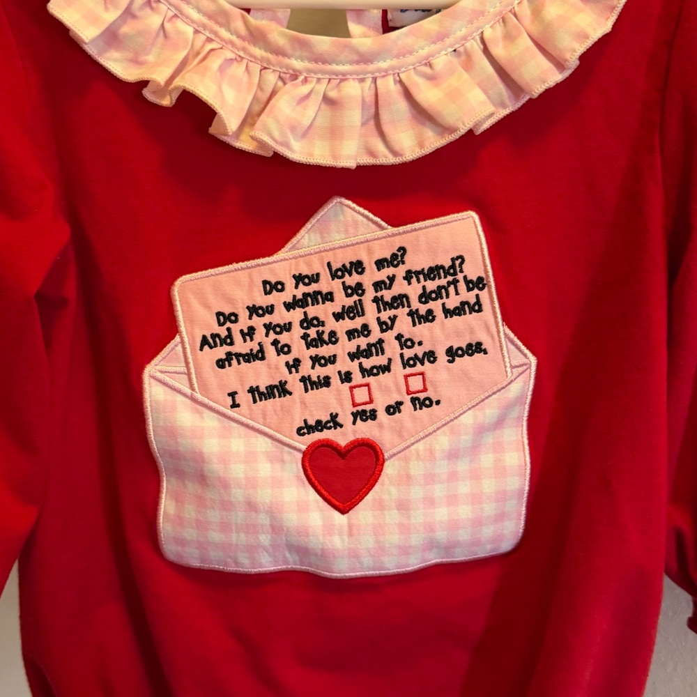 Red Ruffled Top with Heart Envelope Design